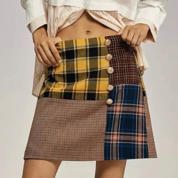 Anthropologie Dresses & Skirts - MARE MARE X ANTHROPOLOGIE Mixed Plaid Mini Skirt Academia Wool Blend Punk XL